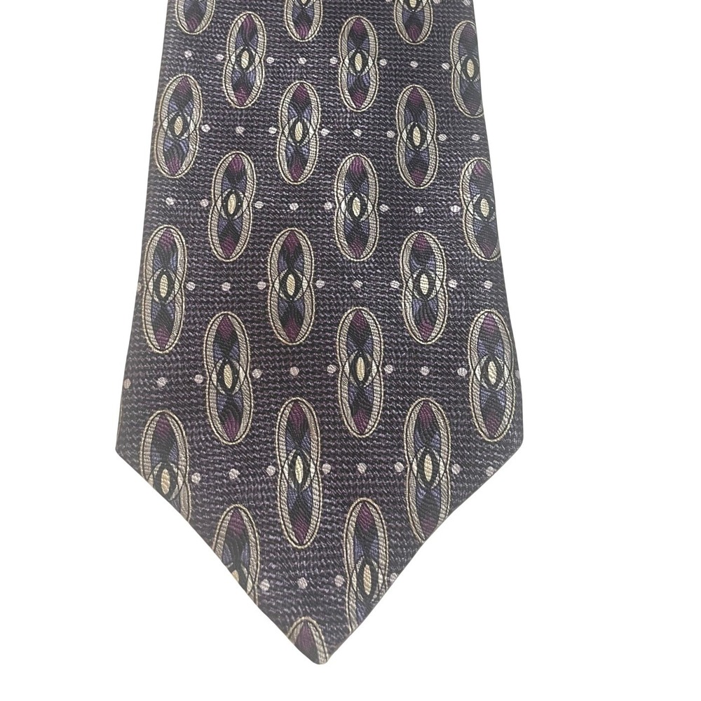 Louis Feraud Silk Tie Purple Geometric Oval Pattern Classic Vintage Necktie